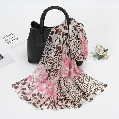 Elegant Chiffon Printed Silk Scarf – Lightweight Lotus Pond Moonlight Wrap for Women