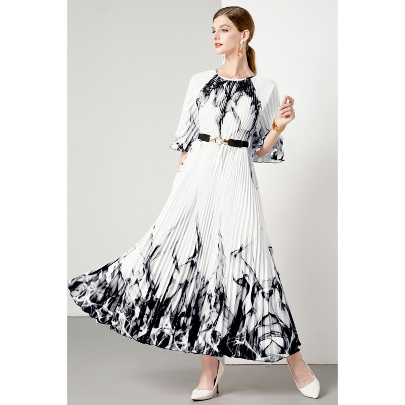 3-Color Pleated Oversized Swing Dress – Elegant Flowy Maxi Dress for Women