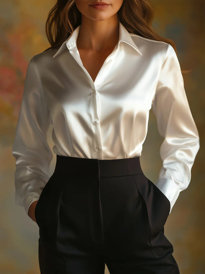 Women’s Satin Loose Shirt – Elegant Casual Long Sleeve Blouse