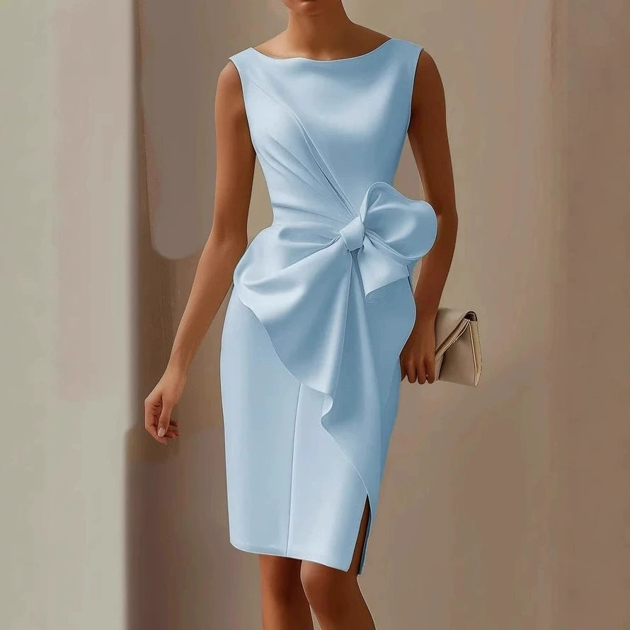 Elegant Bow Tie Waist Dress – Women’s Slim Fit Office & Party Wear