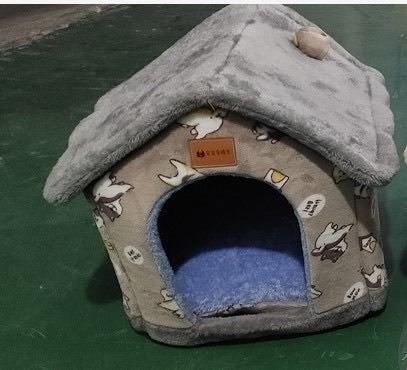 Foldable Pet House – Warm Enclosed Dog & Cat Bed with Removable Cushion