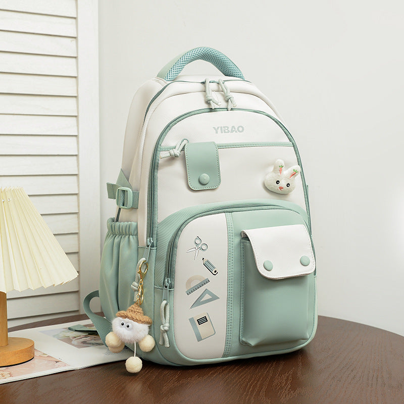 Large Capacity Fashion Backpack – Korean Style Color Contrast Casual School Bag with Pendant