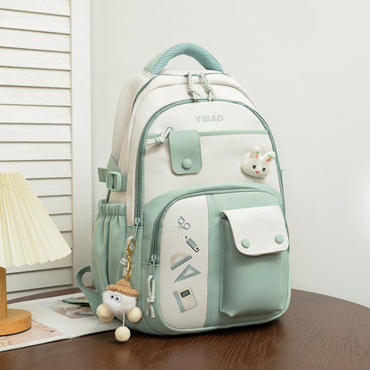 Large Capacity Fashion Backpack – Korean Style Color Contrast Casual School Bag with Pendant