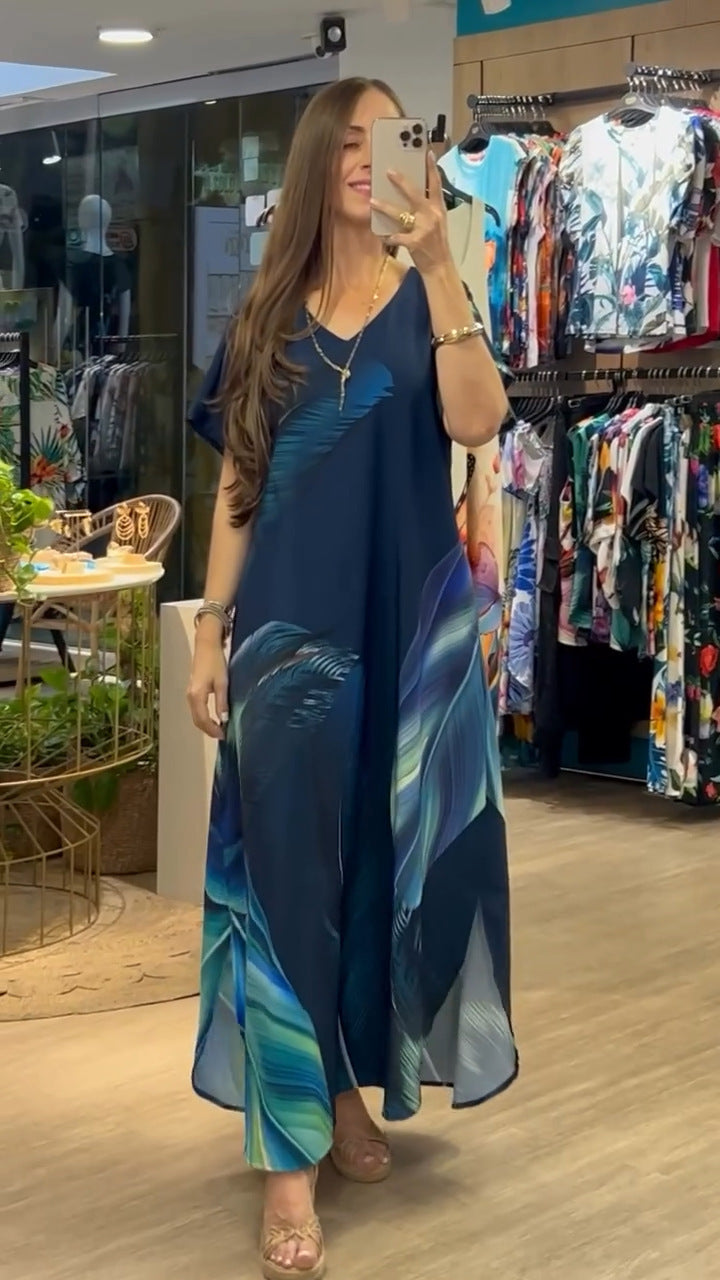 European & American Printed Loose Maxi Dress – Elegant Summer Women’s Fashion