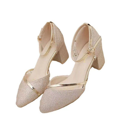 Women’s Block Heel Sandals with Buckle – Elegant Party & Casual Wear
