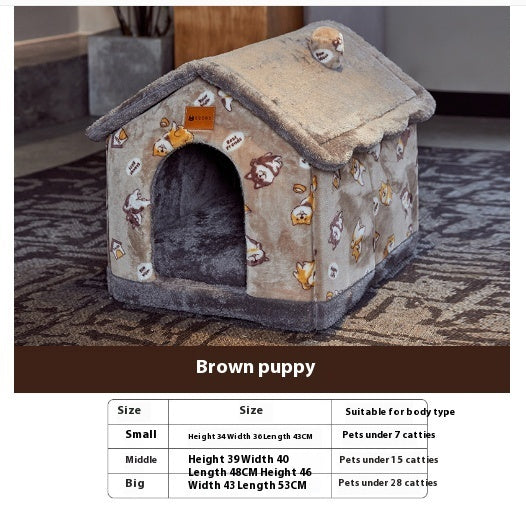 Foldable Pet House – Warm Enclosed Dog & Cat Bed with Removable Cushion