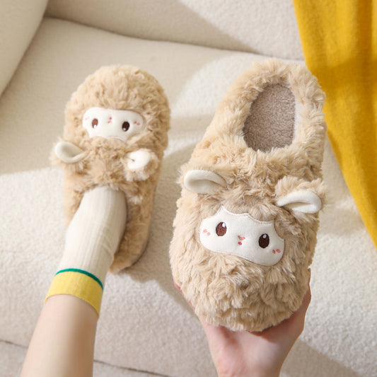 Cute Little Sheep Plush Winter Slippers – Women’s Warm Home Indoor Non-Slip Shoes