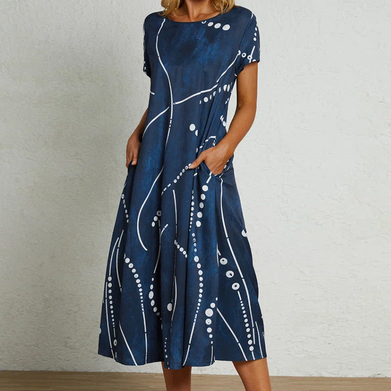 Women’s Floral Printed Maxi Dress – Casual Summer Short Sleeve Long Dress