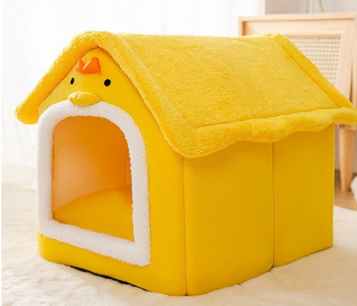 Foldable Pet House – Warm Enclosed Dog & Cat Bed with Removable Cushion