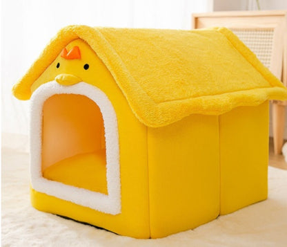 Foldable Pet House – Warm Enclosed Dog & Cat Bed with Removable Cushion