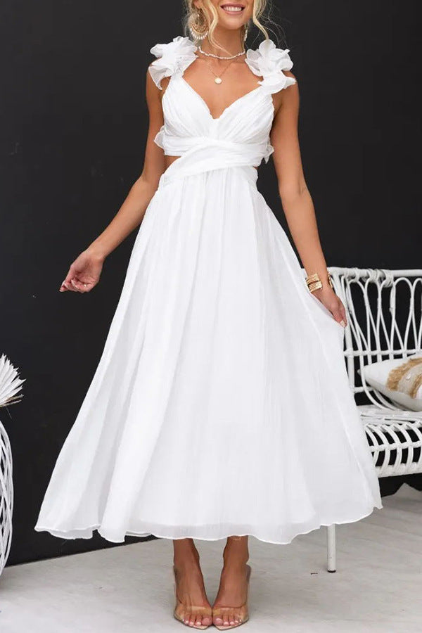 Women’s Solid Color Sleeveless Maxi Dress – Elegant Camisole Style