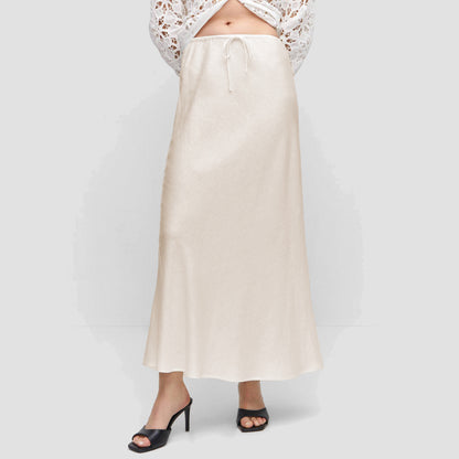 Women’s High Waist Satin Maxi Skirt – Elegant Drawstring Slip Skirt