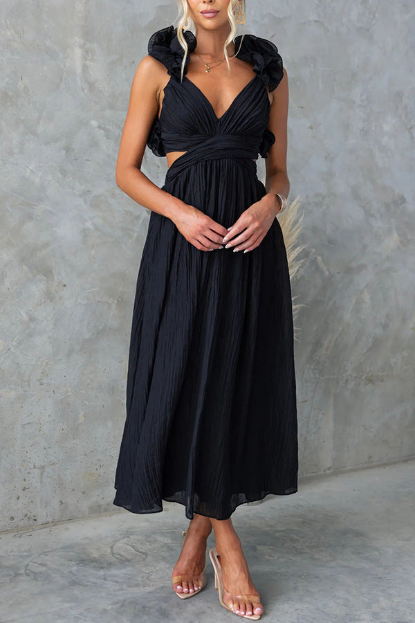Women’s Solid Color Sleeveless Maxi Dress – Elegant Camisole Style