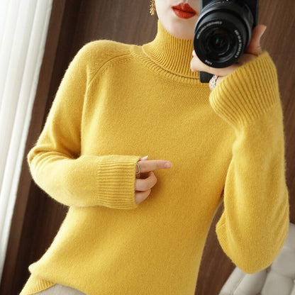 Women’s Slim Fit High Collar Sweater – Long-Sleeved Knitted Winter Top