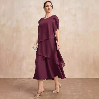 Women’s Layered Chiffon Loose Fit Dress – Elegant Belly Covering Plus Size Outfit