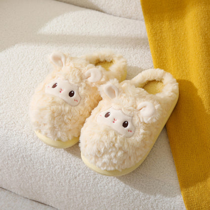 Cute Little Sheep Plush Winter Slippers – Women’s Warm Home Indoor Non-Slip Shoes