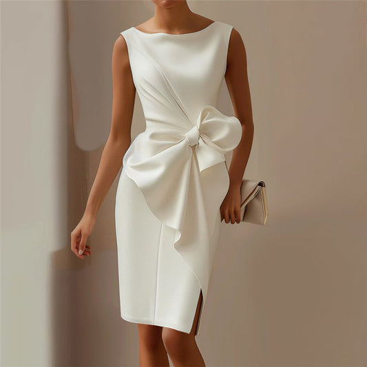Elegant Bow Tie Waist Dress – Women’s Slim Fit Office & Party Wear