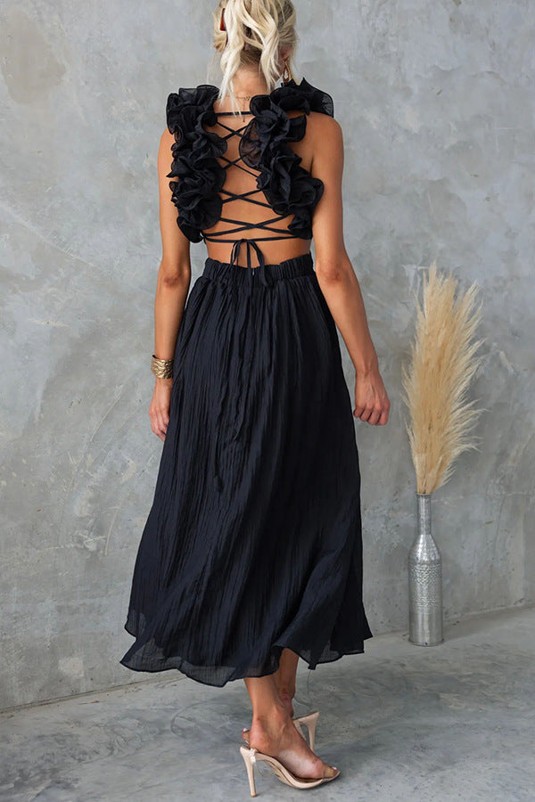 Women’s Solid Color Sleeveless Maxi Dress – Elegant Camisole Style