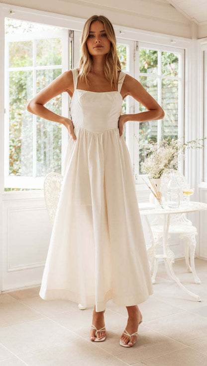 Women’s Sleeveless Sling Backless Dress – Elegant Lace-up Long Maxi Gown