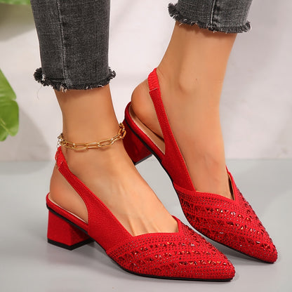 Women’s Plus Size Rhinestone Pointed Toe Low Heel Shoes – Elegant Party & Evening Sandals
