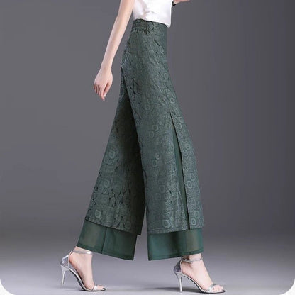 Women’s Chinese Style Split Pants – High Waist Loose Wide Leg Trousers