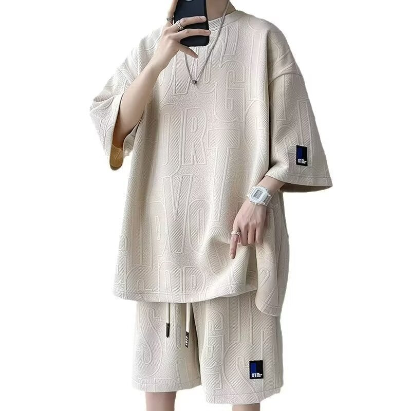 Mens Summer Two-Piece Suit (Oversized T-Shirt + Shorts)