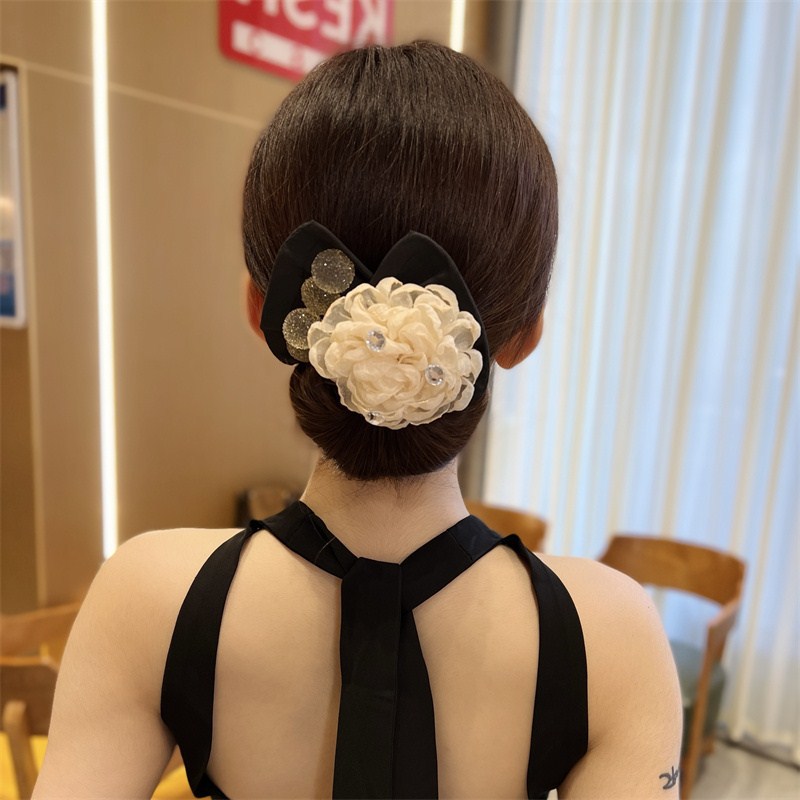 Collection 1 : Light Luxury Camellia Bow Hair Bun Maker  Elegant Black Starry Mesh Twist / Coil / Braider & Headdress Hair Insert Accessories for Women