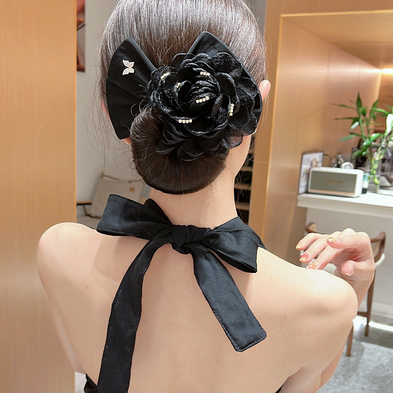 Collection 1 : Light Luxury Camellia Bow Hair Bun Maker  Elegant Black Starry Mesh Twist / Coil / Braider & Headdress Hair Insert Accessories for Women