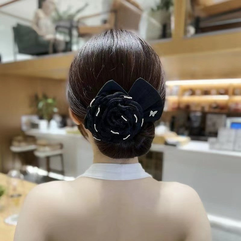 Collection 1 : Light Luxury Camellia Bow Hair Bun Maker  Elegant Black Starry Mesh Twist / Coil / Braider & Headdress Hair Insert Accessories for Women