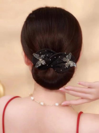 Collection 3 : Light Luxury Camellia Bow Hair Bun Maker  Elegant Black Starry Mesh Twist / Coil / Braider & Headdress Hair Insert Accessories for Women