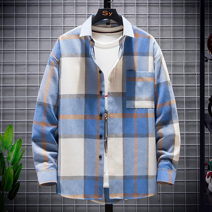 Long-Sleeved Vignette-Checkered Shirt Men's Shirts Long Sleeve Shirt Men's Cardigan Casual Plaid Top Long-Sleeve Shirt(