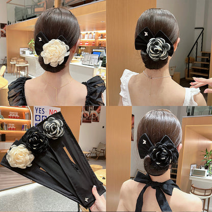 Collection 1 : Light Luxury Camellia Bow Hair Bun Maker  Elegant Black Starry Mesh Twist / Coil / Braider & Headdress Hair Insert Accessories for Women