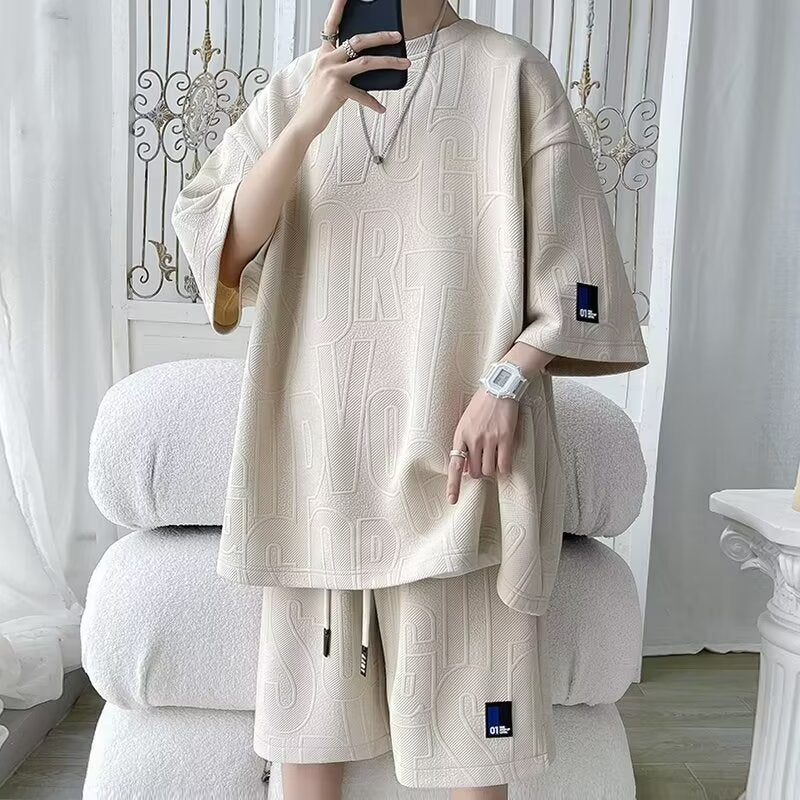 Mens Summer Two-Piece Suit (Oversized T-Shirt + Shorts)