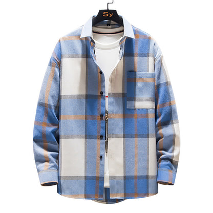 Long-Sleeved Vignette-Checkered Shirt Men's Shirts Long Sleeve Shirt Men's Cardigan Casual Plaid Top Long-Sleeve Shirt(