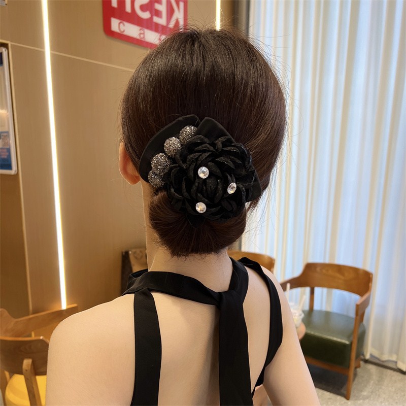 Collection 1 : Light Luxury Camellia Bow Hair Bun Maker  Elegant Black Starry Mesh Twist / Coil / Braider & Headdress Hair Insert Accessories for Women