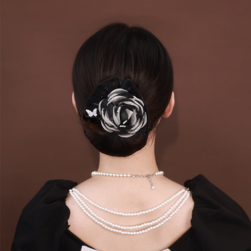 Collection 1 : Light Luxury Camellia Bow Hair Bun Maker  Elegant Black Starry Mesh Twist / Coil / Braider & Headdress Hair Insert Accessories for Women