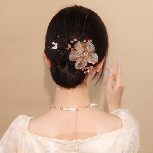 Collection 1 : Light Luxury Camellia Bow Hair Bun Maker  Elegant Black Starry Mesh Twist / Coil / Braider & Headdress Hair Insert Accessories for Women
