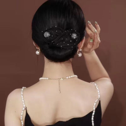 Collection 3 : Light Luxury Camellia Bow Hair Bun Maker  Elegant Black Starry Mesh Twist / Coil / Braider & Headdress Hair Insert Accessories for Women