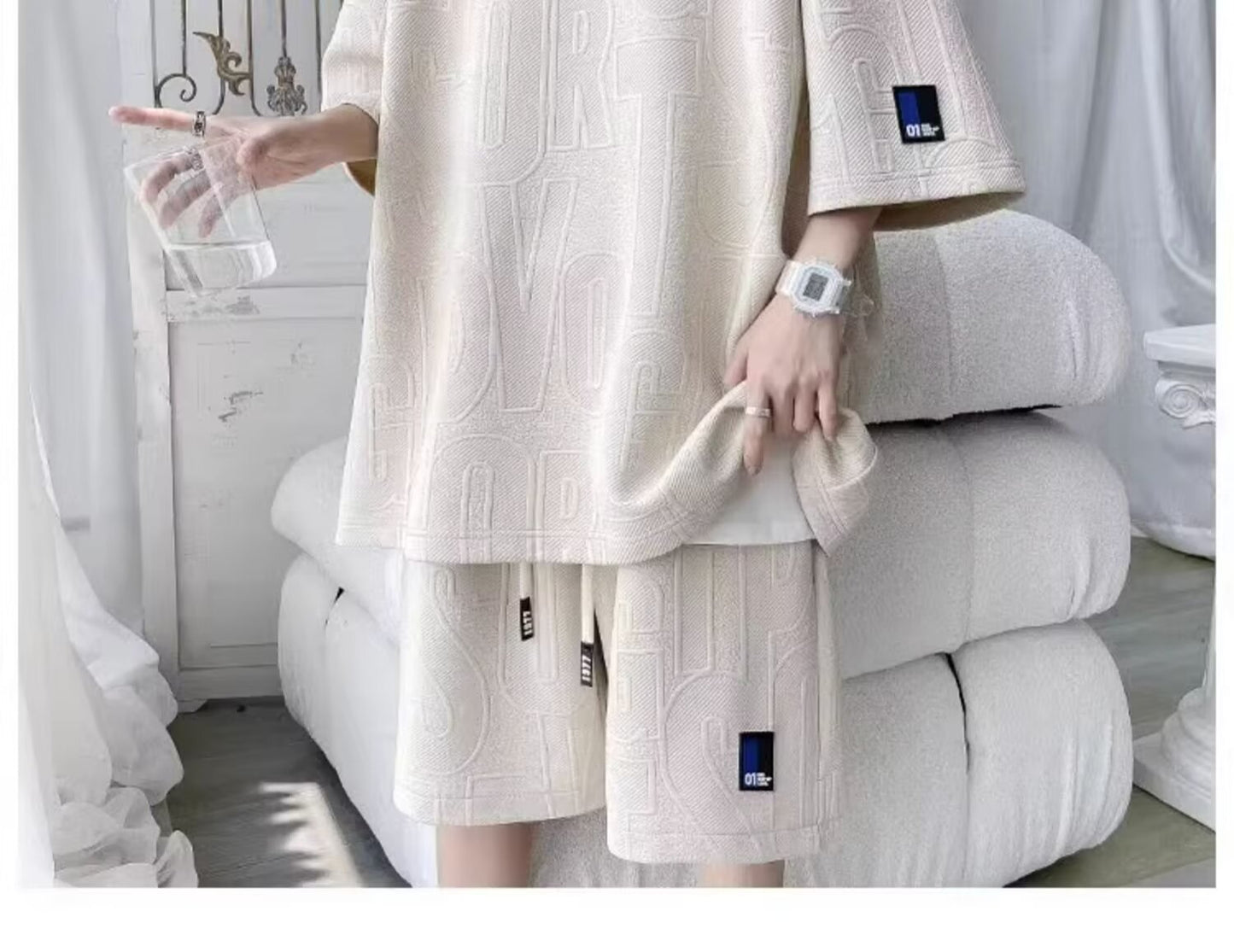 Mens Summer Two-Piece Suit (Oversized T-Shirt + Shorts)