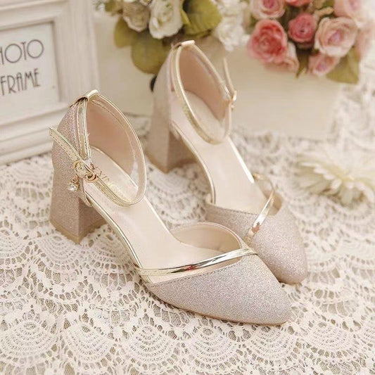 Women’s Block Heel Sandals with Buckle – Elegant Party & Casual Wear