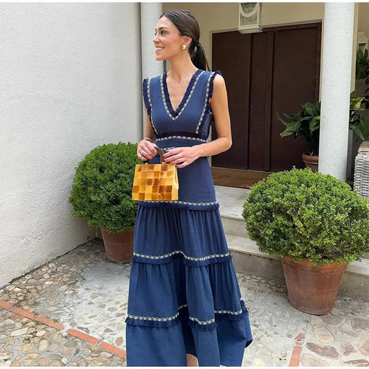 Women’s Retro Elegant Maxi Dress – Sleeveless Summer Party Wear