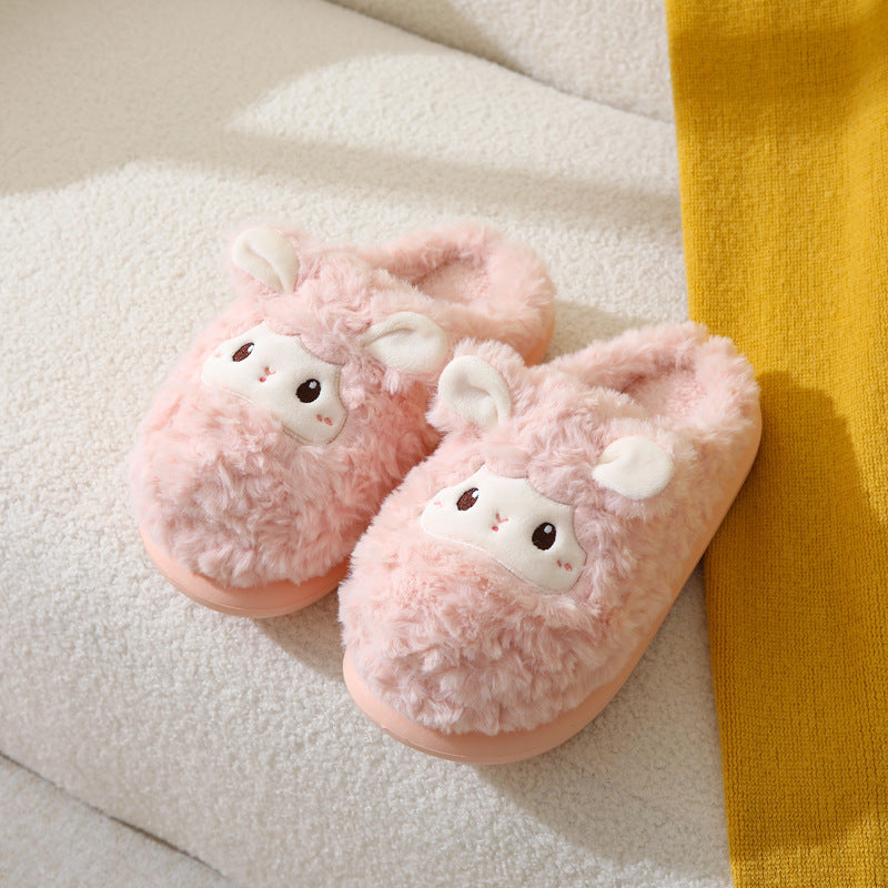 Cute Little Sheep Plush Winter Slippers – Women’s Warm Home Indoor Non-Slip Shoes