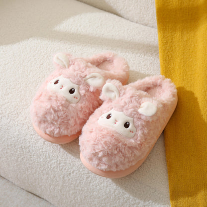Cute Little Sheep Plush Winter Slippers – Women’s Warm Home Indoor Non-Slip Shoes