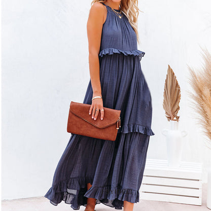 Summer Halter Neck Maxi Dress – Backless Beach Ruffle Dress for Women