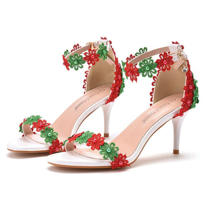 Women’s Beaded Summer Sandals – Elegant Stiletto High Heels