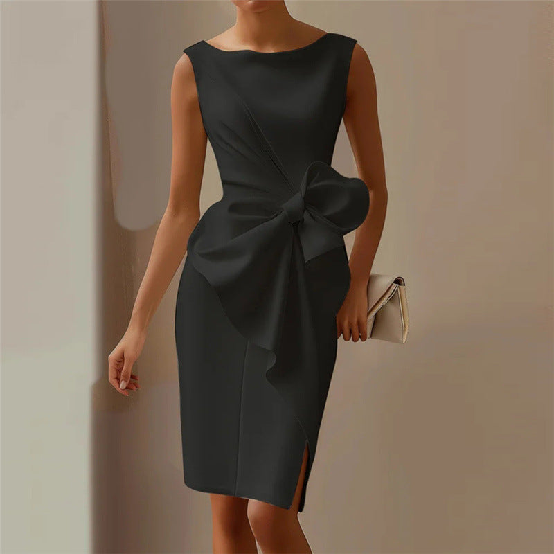 Elegant Bow Tie Waist Dress – Women’s Slim Fit Office & Party Wear