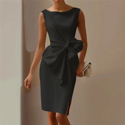 Elegant Bow Tie Waist Dress – Women’s Slim Fit Office & Party Wear