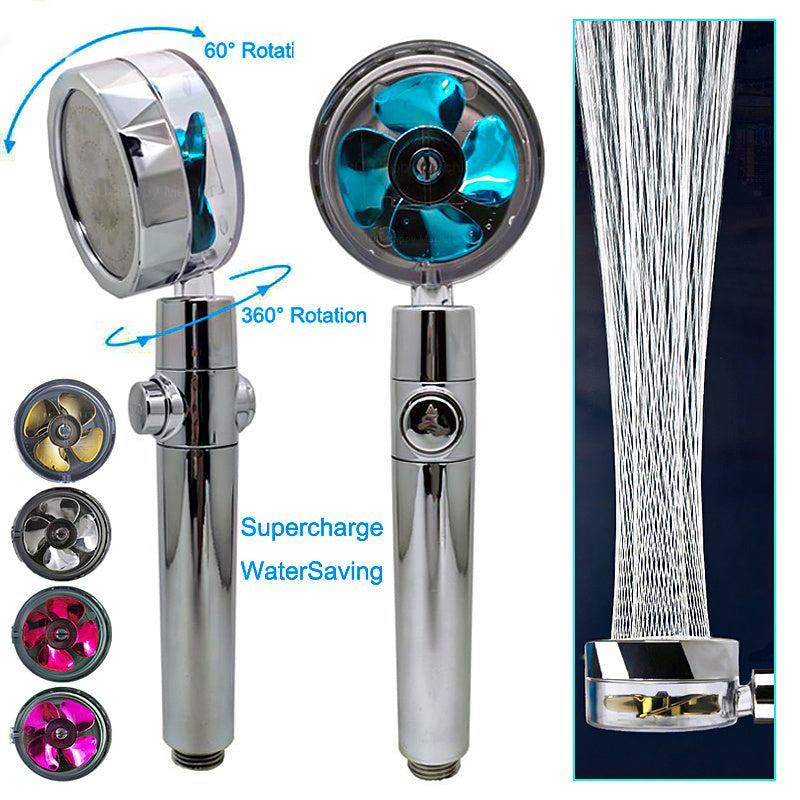 360° Rotating High Pressure Shower Head with Fan – Water Saving Spa Spray Nozzle