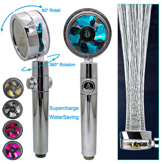 360° Rotating High Pressure Shower Head with Fan – Water Saving Spa Spray Nozzle