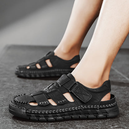 Men’s Simple Leather Non-Slip Sandals – Comfortable Casual Summer Footwear